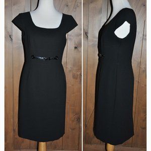 Tahari Black Cap Sleeve Faux Belt Little Black Dress Size 6